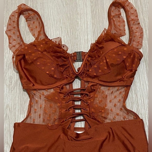 🌈 ZIMMERMANN CORSAIR CORSET RUFFLE One-Piece Swimsuit vintage rose size small - Picture 13 of 14